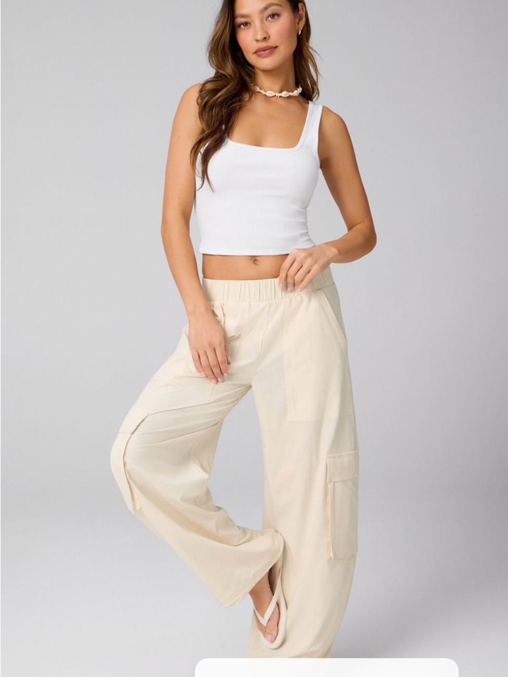Fabletics Cream Wide Leg Cargo Pants